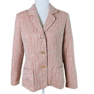 Vintage Appleseedds Size 10 Women's Tweed Blazer Jacket Pink Button Front